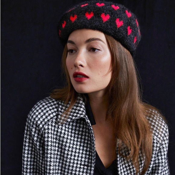 Anthropologie black and red heart beret hat new without tags one size - Picture 2 of 5